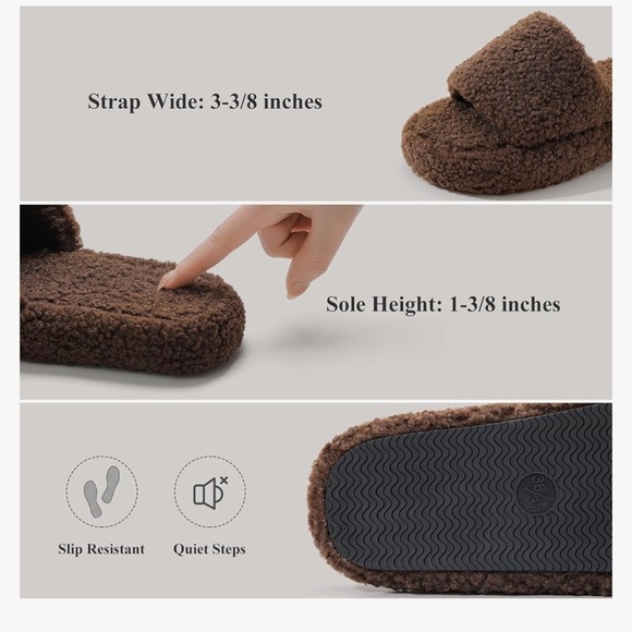 NWT Fuzzy Slippers Open Toe Curly Fur Fluffy House Shoes Memory Foam Thick Sole - Picture 4 of 7